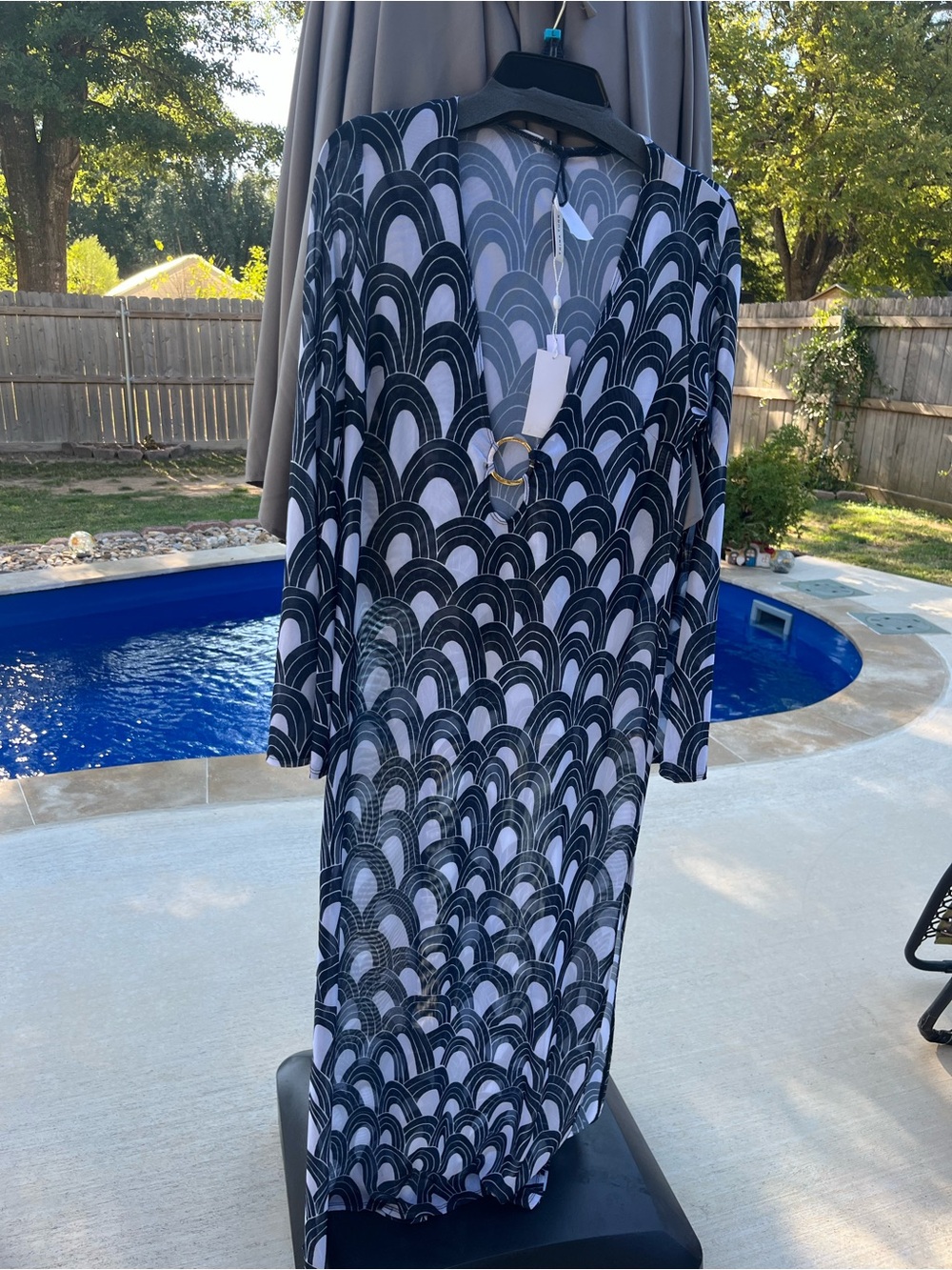 Trina Turk Navy & White Arch-Print Sheer Maxi Cover-Up - Picture 5 of 9